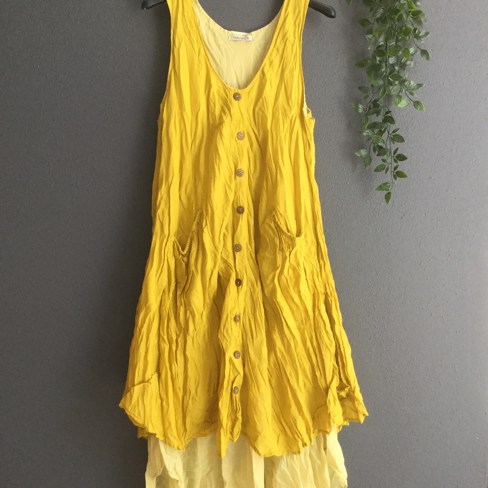 Two layers cotton dress in yellow